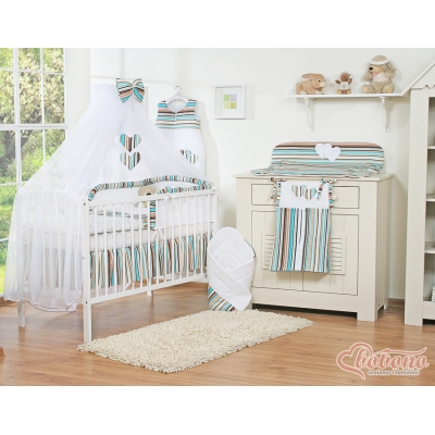 Beddengoed voor Babybed 11 st met Hemel Klamboe - Harten Bruin Snijder