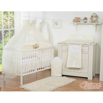 Beddengoed voor Babybed 11 st met Hemel Klamboe - Harten Ivoor