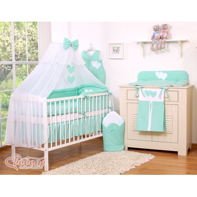 Beddengoed voor Babybed 11 st met Hemel Klamboe - Harten Mint