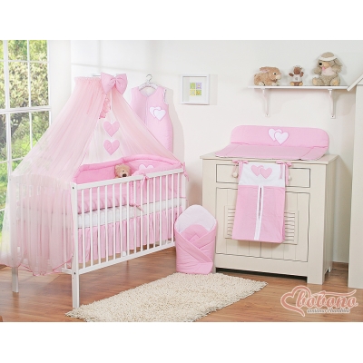 Beddengoed voor Babybed 11 st met Hemel Klamboe - Harten Roze