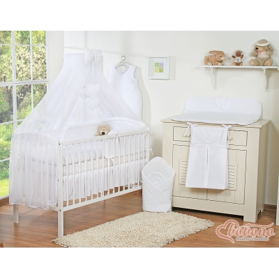 Beddengoed voor Babybed 11 st met Hemel Klamboe - Harten Wit