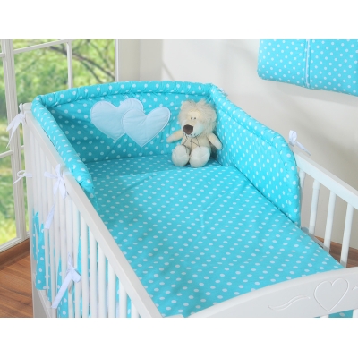 Beddengoed voor Babybed 2 st - Harten Turkoois Polkaprikker