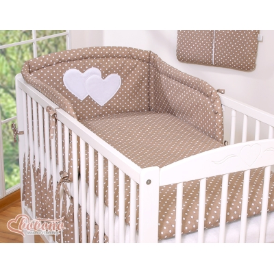 Beddengoed voor Babybed 3 st - Harten Bruin Polkaprikker