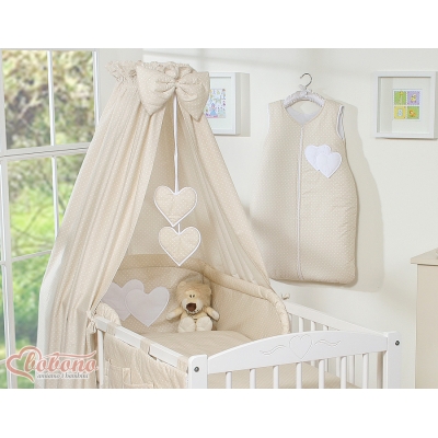 Beddengoed voor Babybed 5 st met Hemeltje - Harten Beige Polkaprikker