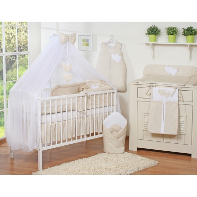 Beddengoed voor Babybed 5 st met Klamboe - Harten Beige Polkaprikker