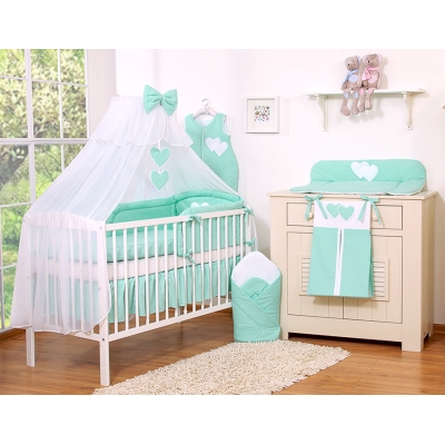 Beddengoed voor Babybed 5 st met Klamboe - Harten Mint