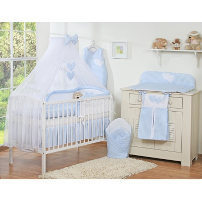 Beddengoed voor Babybed 7 st met Hemel Klamboe - Harten Blauw Geruit