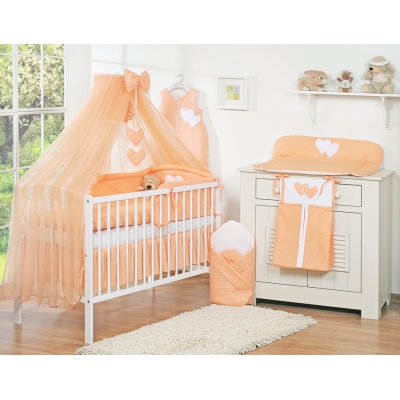 Beddengoed voor Babybed 7 st met Hemel Klamboe - Harten Perzik