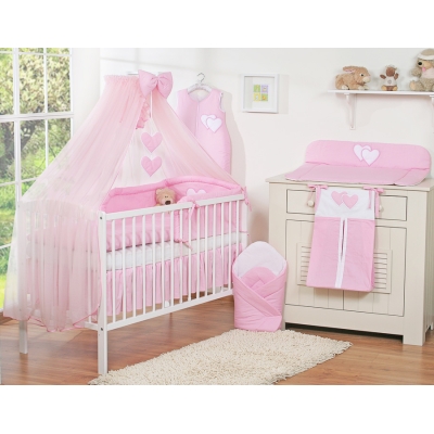 Beddengoed voor Babybed 7 st met Hemel Klamboe - Harten Roze