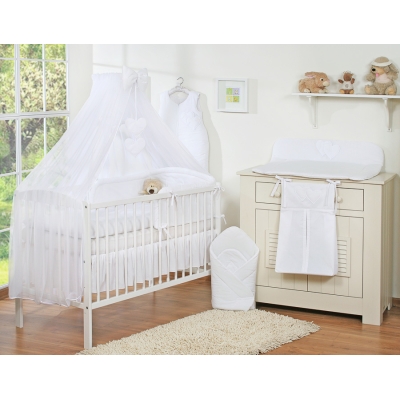 Beddengoed voor Babybed 7 st met Hemel Klamboe - Harten Wit