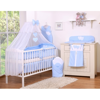 Beddengoed voor Kinderbed 5 st met Klamboe - Harten Blauw Polkaprikker