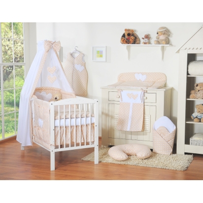 Beddengoed voor Kinderbed 7 st met Hemeltje - Harten Beige Polkaprikker