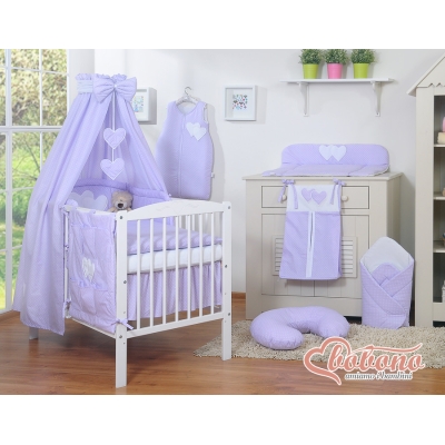 Beddengoedset voor Babybed 7 st met Hemeltje - Harten Purper Polkaprikker