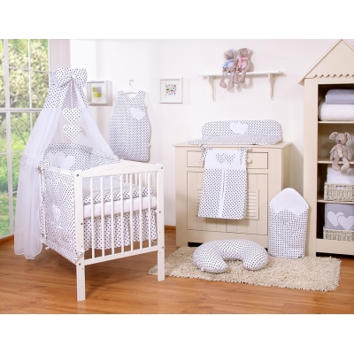 Beddengoedset voor Babybed 7 st met Hemeltje - Harten Zwart Polkaprikker