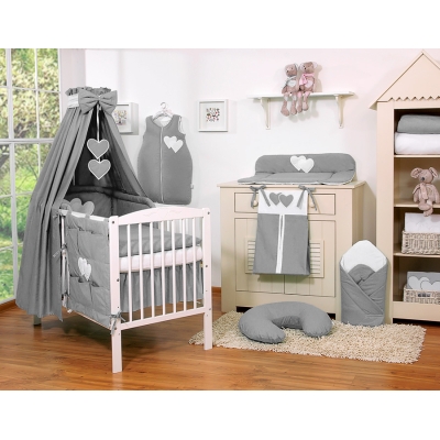 Beddengoedset voor Kinderbed 11 st met Hemeltje - Harten Antraciet