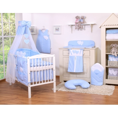 Beddengoedset voor Kinderbed 11 st met Hemeltje - Harten Blauw Polkaprikker