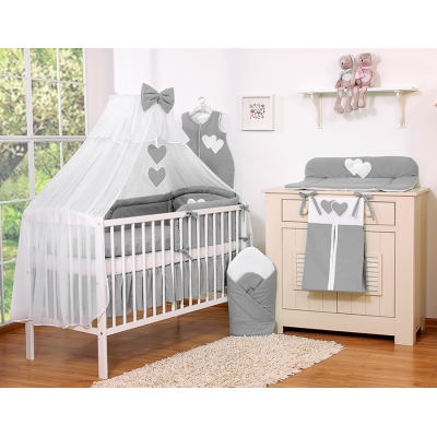 Beddengoedset voor Kinderbed 11 st met Klamboe - Harten Antraciet
