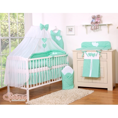 Beddengoedset voor Kinderbed 11 st met Klamboe - Harten Mint Polkaprikker