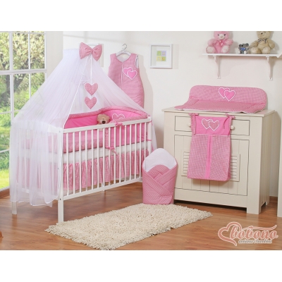 Beddengoedset voor Kinderbed 11 st met Klamboe - Harten Roze Geruit