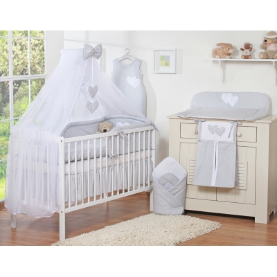 Beddengoedset voor Kinderbed 7 st met Klamboe - Harten Grijs