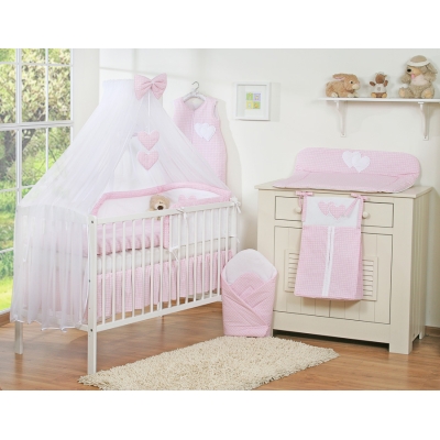Beddengoedset voor Kinderbed 7 st met Klamboe - Harten Roze Geruit