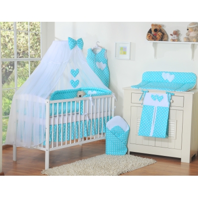Beddengoedset voor Kinderbed 7 st met Klamboe - Harten Turkoois