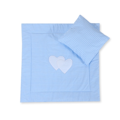Beddengoedset voor Kinderwagen 2 st - Harten Blauw Geruit