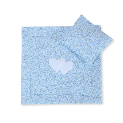 Beddengoedset voor Kinderwagen 2 stuks - Harten Blauw Bloemenweide Bloemen
