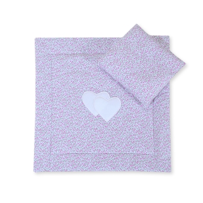 Beddengoedset voor Kinderwagen 2 stuks - Harten Roze Bloemenweide Bloemen