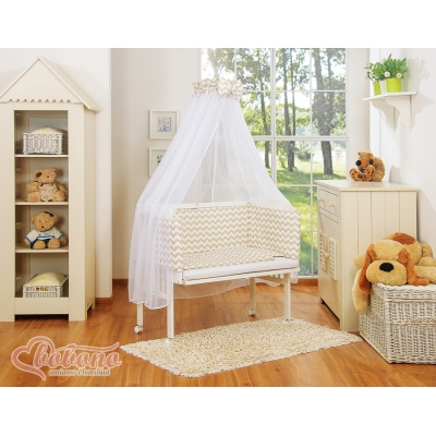 Bedkant Wieg met Matras en beddengoed -  Beige Zigzag
