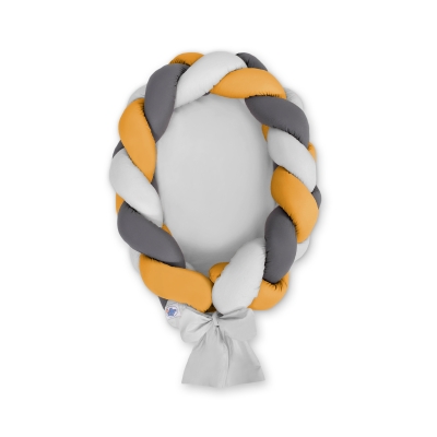 Bedomrander Babynest Gevlochten 2 in 1 Grijs Antraciet Honing Mosterd