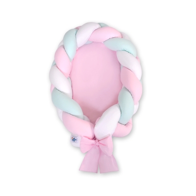 Bedomrander Babynest Gevlochten 2 in 1 Mint Roze Wit
