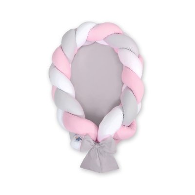 Bedomrander Babynest Gevlochten 2 in 1 Roze Wit Grijs