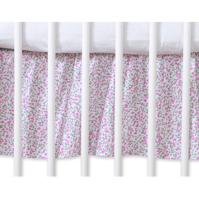 Bedrok Maskerende Ruche voor Babybed 140x70 cm - Harten Roze Bloemenweide Bloemen