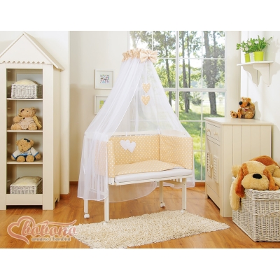 Bijzetbed baby met Matras en beddengoed -  Beige Polkaprikker