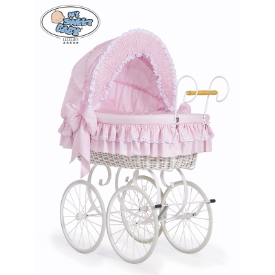 Brocante Rieten Wieg Roze Victoria