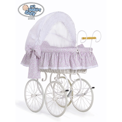 Brocante Rotan Babywiegje Roze Wit Jasmijn
