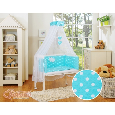 Co-sleeper Kinderbed met Matras en beddengoed -  Turkoois Polkaprikker