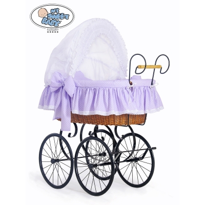 Complete Brocante Babywieg Rotan Wit Purper Christine