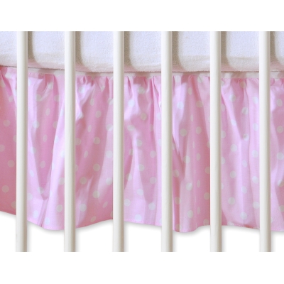Decoratieve Bedrok Stofhoes Maskerende Ruche voor Kinderbed 140x70 cm - Harten Roze Polkaprikker
