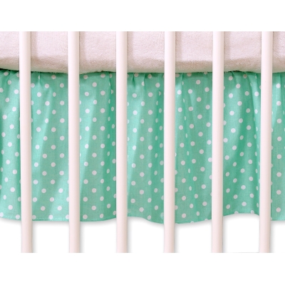 Decoratieve Bedrok Stofhoes Ruche voor Kinderbed 140x70 cm - Harten Mint Polkaprikker