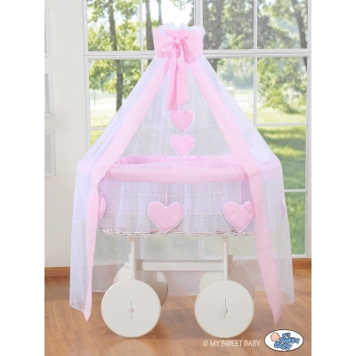 Deluxe Kribbe met Rieten Babymand Roze Amelie