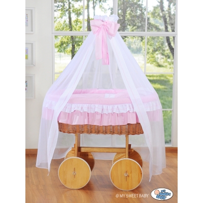 Deluxe Kribbe met Rieten Babymand Roze Bellamie Voor Meisjes