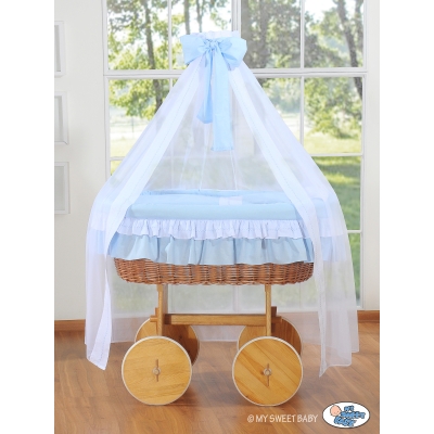 Deluxe Rotan Babywieg met Sluier  Blauw Bellamie Voor Jongens