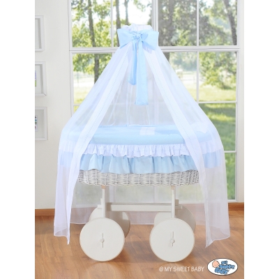 Deluxe Wieg met Rieten Babymand Blauw Bellamie