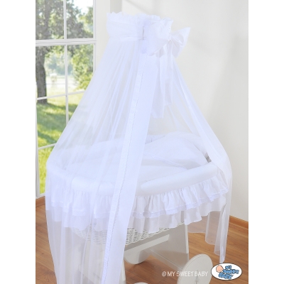 Deluxe Wieg met Rieten Babymand Wit Engel