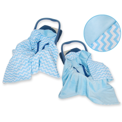 Dubbelzijdig Deken voor Baby-Autozitje Blauw Zigzag