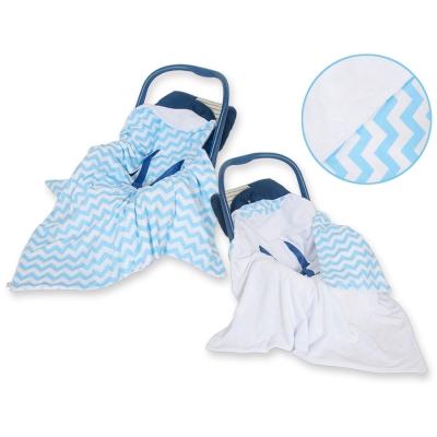 Dubbelzijdig Deken voor Baby-Autozitje Wit Blauw Zigzag