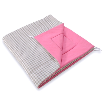 Dubbelzijdige Speelkleed voor Tipi Tent Wigwam  Roze Grijs Geruit