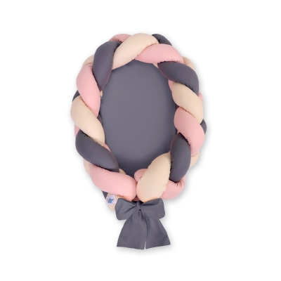 Gevlochten Babynest Geknoopte Bedbumper & Matras 2 in 1 Beige Antraciet Stofroze